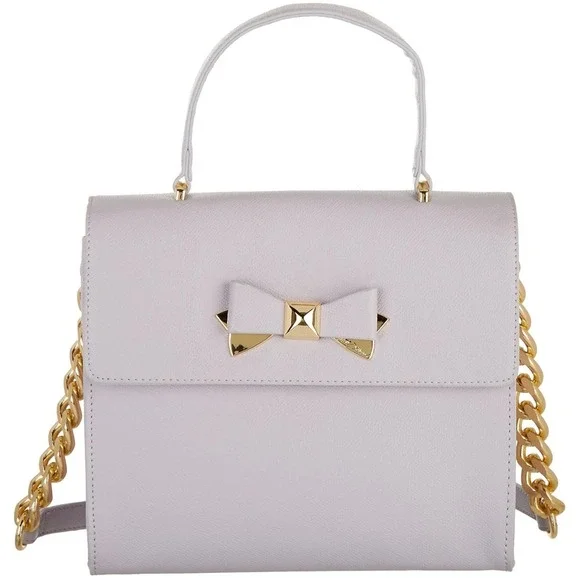 Betsey Johnson Devin Satchel‎ Top Handle Crossbody Bag Lilac Bow Chain Strap