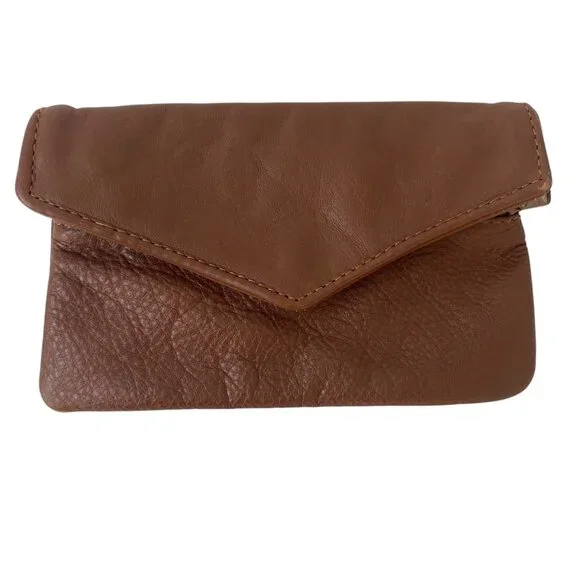 Vintage Tan‎ Leather Small Envelope Wallet Purse Zippered Pockets Travel Mexico
