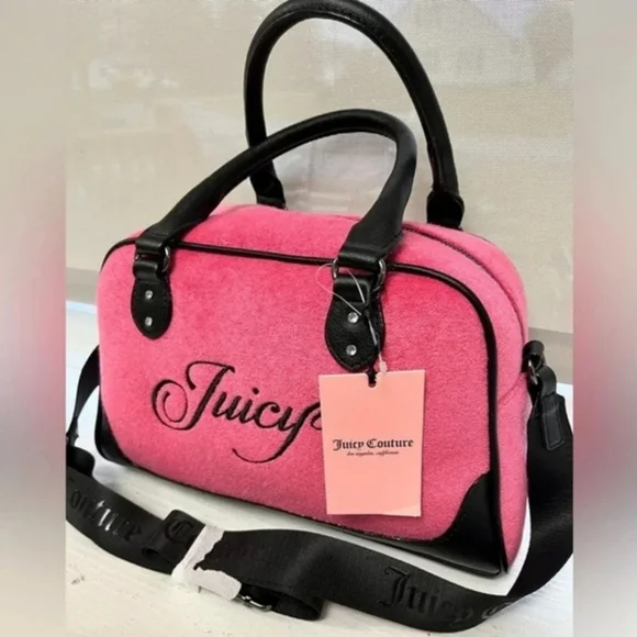 💕Juicy Couture▪️raising star pink Lemondade/ Liquorice terry cloth Bowler Bag