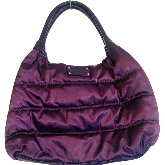 Kate Spade NY Purse Shoulder Bag Purple Quilted Nylon Puffer Patent Handles‎