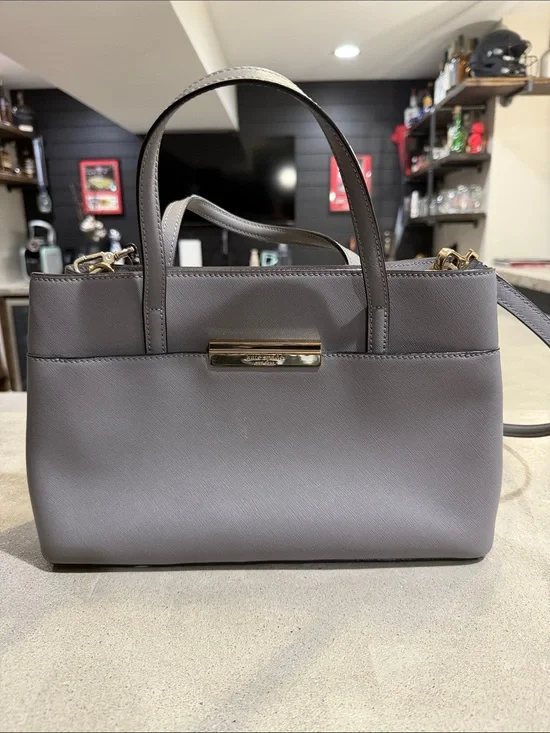 kate spade Gray Saffiano Satchel with Gold Hardware