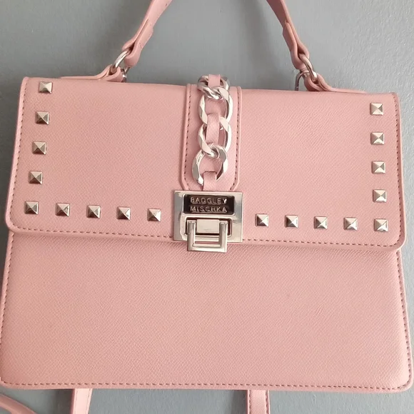Badgley Mischka Blush Pink‎ Studded Chain Satchel Crossbody Bag