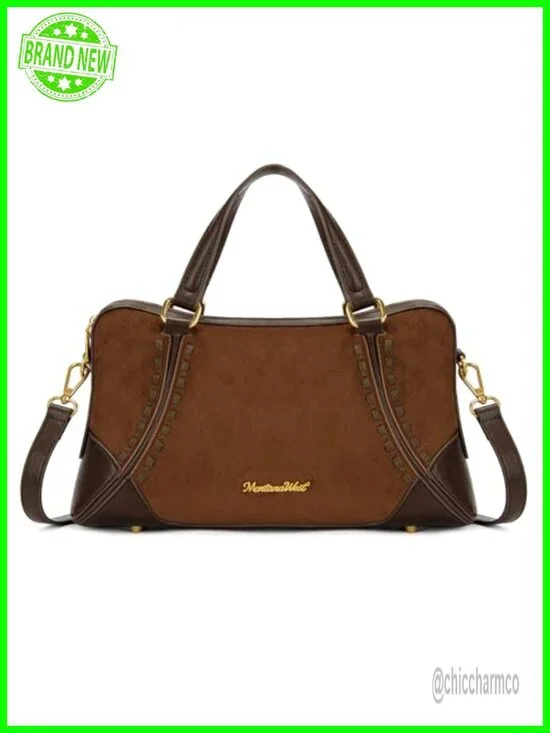 Faux Suede Satchel Crossbody Bag with Top Handle, Adjustable Strap
