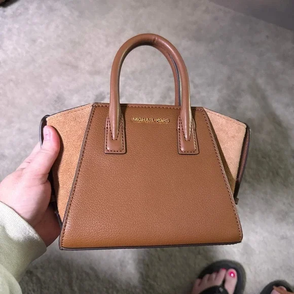 Michael Kors Avril Extra-Small Leather and‎ Suede Satchel in Luggage