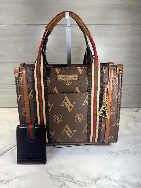 Adrienne Vittadini brown satchel handbag featuring an 