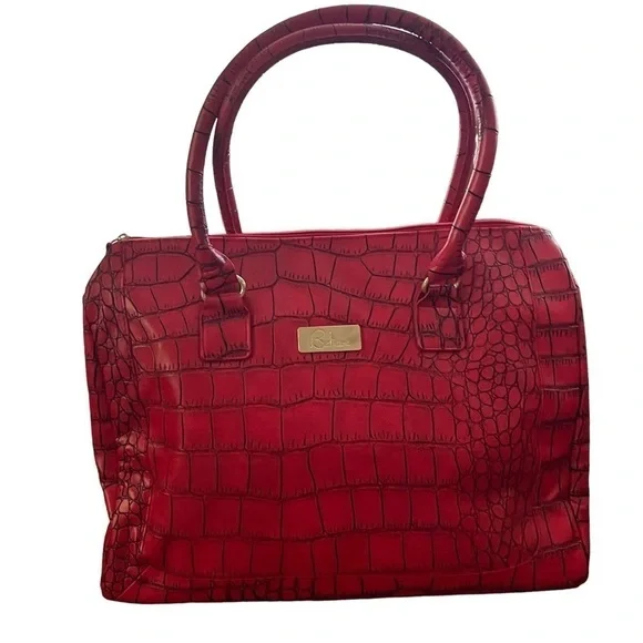 Women’s Red Crocodile Alligator Print Satchel Top Handle Purse Tote Bag