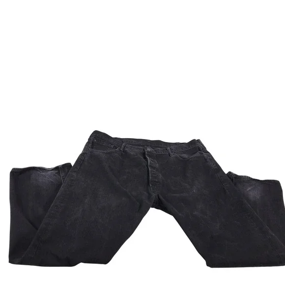 Levi Strauss 501 Black Washed Denim Jeans Mens W44 L32 Button Fly‎ Straight Leg