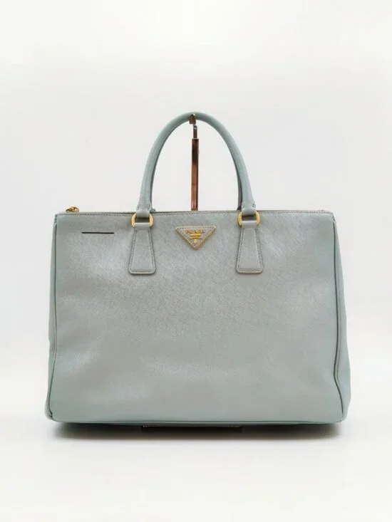 Prada Galleria Saffiano Lux Light Blue Double Zip Tote Satchel Bag