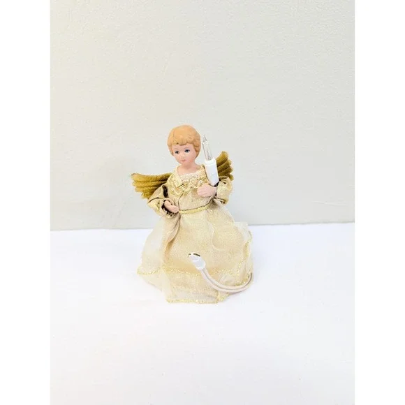 Vintage Lighted Bisque Porcelain Angel Christmas Tree Topper 5