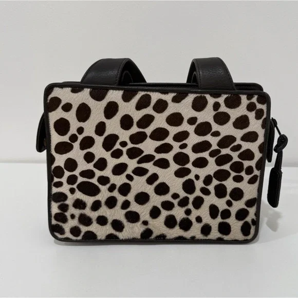 VTG Carlos Falchi Animal Print Calf Hair Leather Handbag Tan Dark Brown