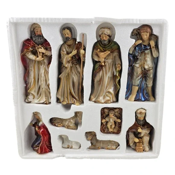 Vintage Nativity‎ Set, 10 Piece Ceramic, Religious Christmas Holiday Decor