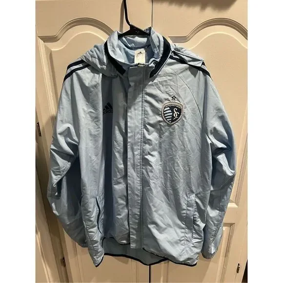 Adidas MLS SPORTING KANSAS CITY Grey Men's L Full-Zip windbreaker/rain Jacket