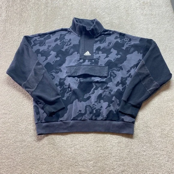 Adidas Sweatshirt Men Medium Camo Quarter‎ Zip Pullover Activewear