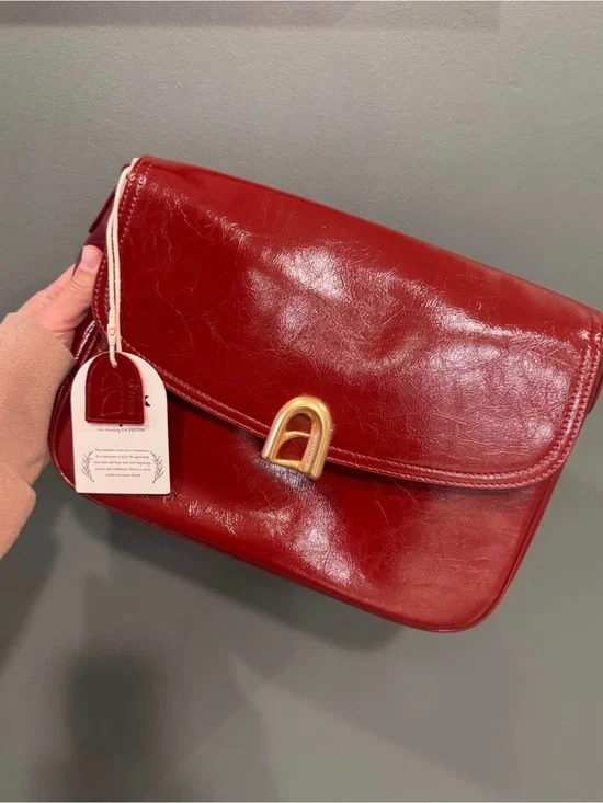 Red Leather Crossbody Bag - Classic Women's Shoulder Bag