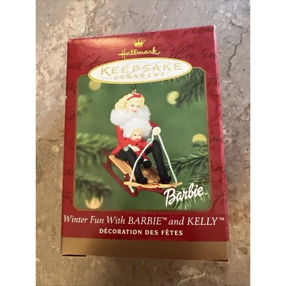 2000 Hallmark Winter Fun With Barbie and Kelly ornament