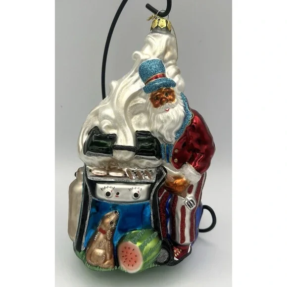 Santa Grilling Large Glass Christmas Tree Ornament 8