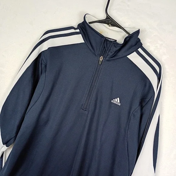 Adidas Clima365 Mens Large Navy Blue 1/4 Zip Pullover Track Jacket‎ 3-Stripe L
