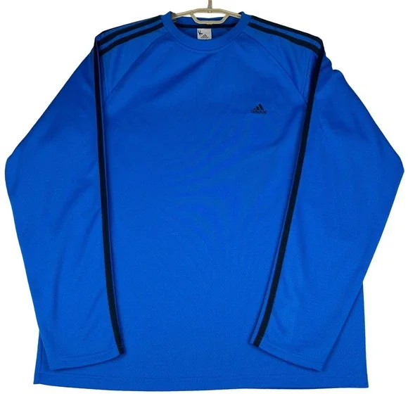 Adidas Long Sleeve Shirt Mens XL Blue 3-Stripe Performance Training Crew Neck‎
