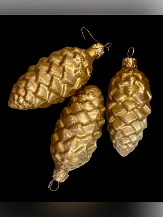Vintage Pinecone Christmas Ornament Gold Glitter 3.25  Cottagecore Holiday