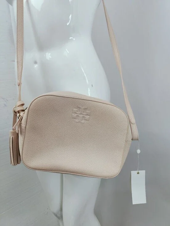 NWT Tory Burch Thea Small Pebbled Leather Shoulder Camera Bag Light Pink