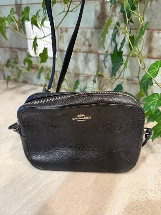 Coach Black Refined Pebble Leather Mini Camera Crossbody Bag 87734