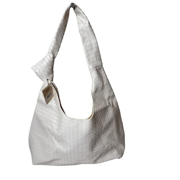 Ulta Beauty Woven‎ Shoulder Bag White Faux Leather Hobo Purse Handbag