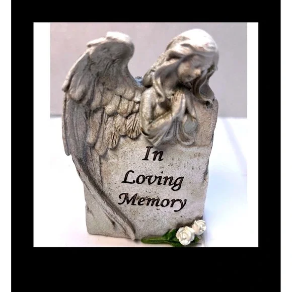 In Loving Memory Angel Statue Memorial Grave Marker Tribute Stone Figurine Grey