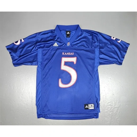 Vintage Adidas Kansas Jayhawks KU Football Jersey Mena Medium #5 Blue Mesh NCAA