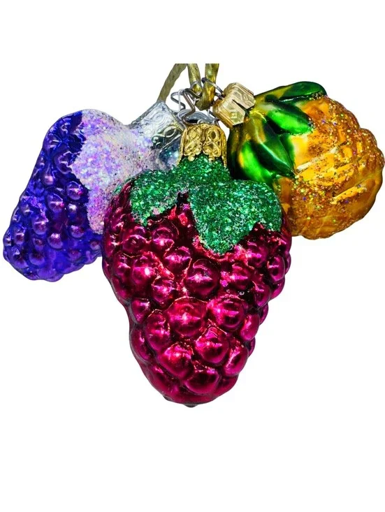5 Vintage West Germany Glass Ornaments Grapes Strawberry Pineapple 2.25