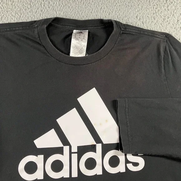 Adidas L/S Shirt Men XL Black Graphic Badge of Sport Logo Tee Baggy Thrashed
