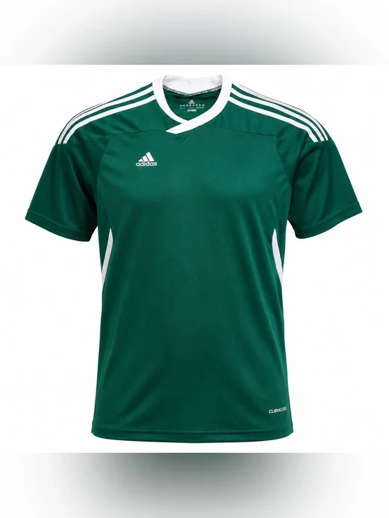 adidas Green Short-Sleeve Performance Soccer Jersey with White Stripes