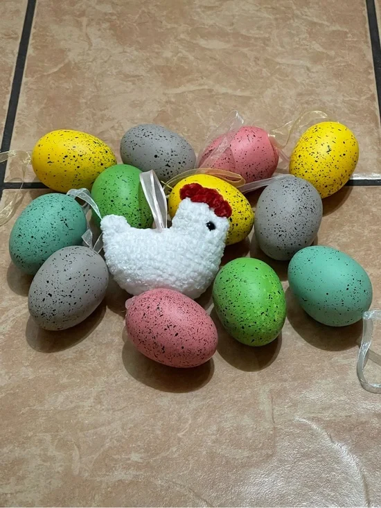 Handmade Crochet Chicken Christmas Tree Ornaments Set of 12 eggs and 1 chicken