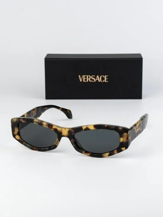 Versace Men Sunglasses Brown Yellow Havana Grey Oval VE4487 777/87 NEW AUTHENTIC