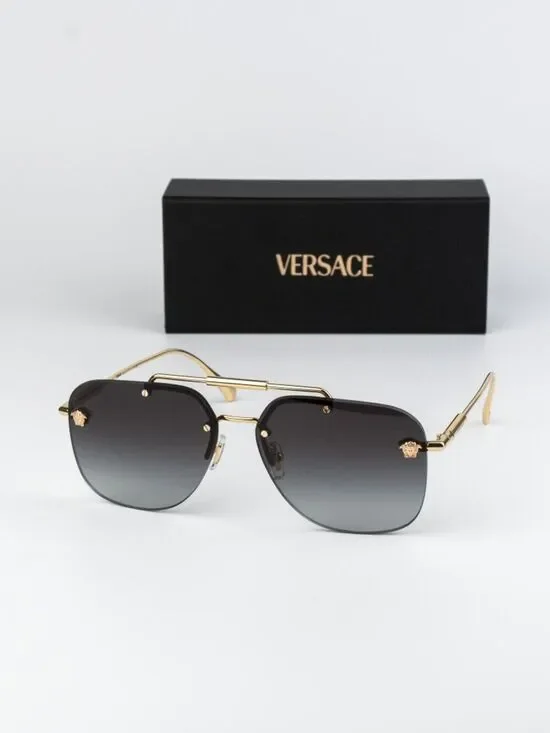 Versace Men Sunglasses Gold Grey Gradient Pilot VE2296 100284 NEW AUTHENTIC