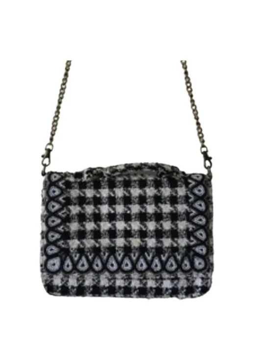 America & Beyond Bag Black & White Houndstooth Tweed Clutch Shoulder Purse