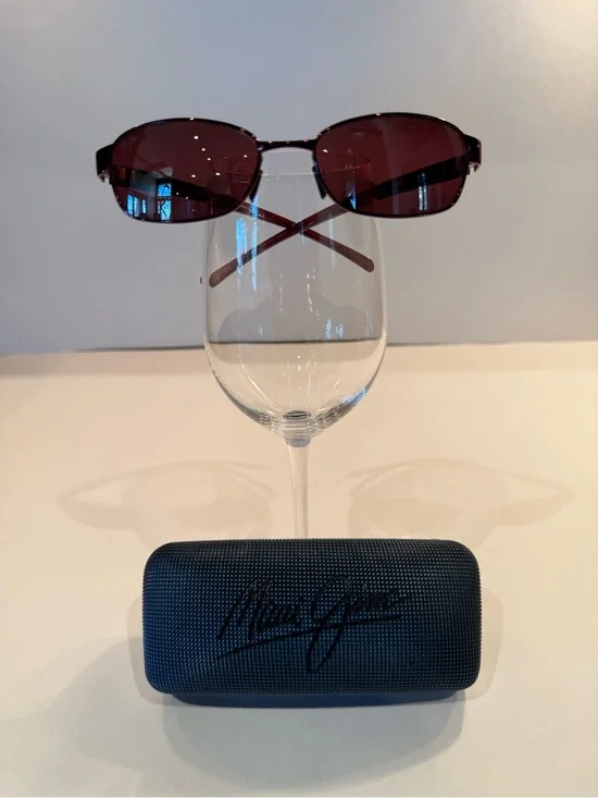 Like New Maui Jim Oval Sunglasses with Burgundy Lenses and Dark Frame