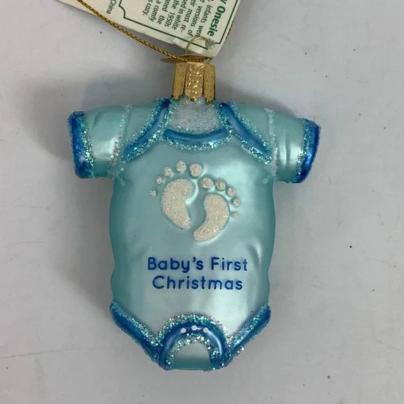 Old World Christmas Blue Baby's‎ First Christmas Onesie Ornament