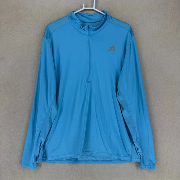 Adidas Running Quarter Zip Long Sleeve Shirt Men's 2XL Blue Primegreen Aeroready