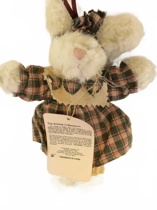 Vintage Boyds The Archive Collection Ornament Plush Bunny Doll in Plaid Dress