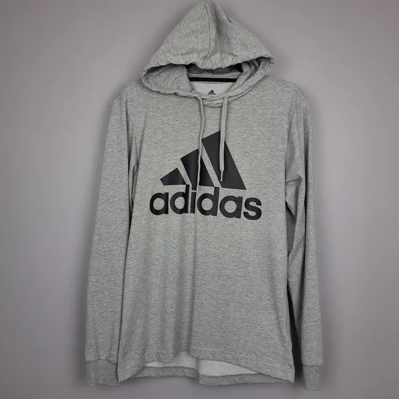 Adidas Men's Gray Logo Spellout Lightweight Hoodie size Small