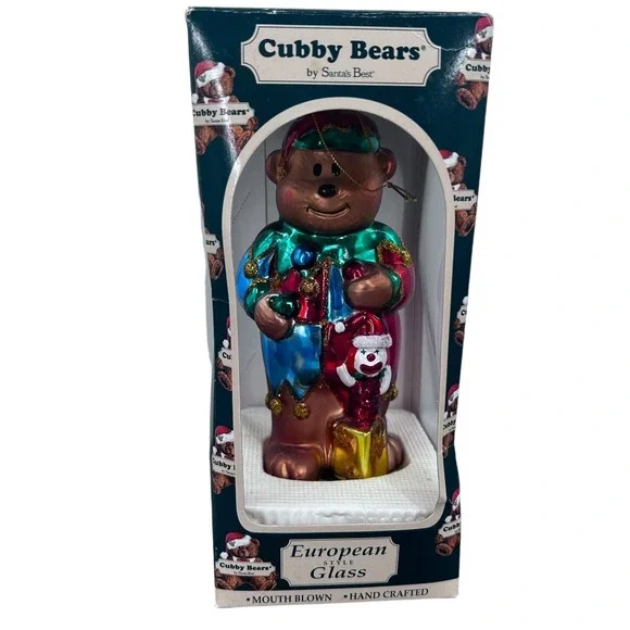 Polar Bear European Blown Glass Santa's Best Vintage Christmas Cubby Bear‎ 1997