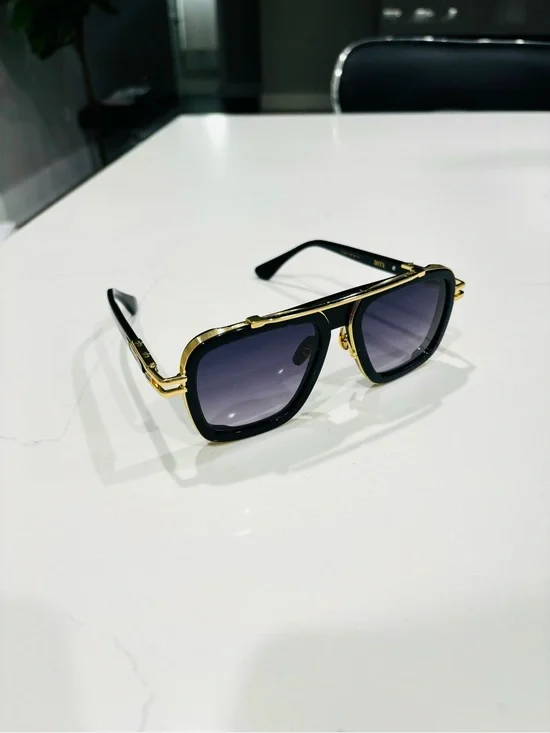Fashion Black & Gold Square Aviator Sunglasses