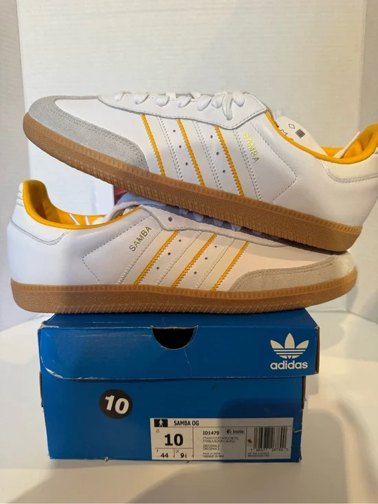 adidas Samba OG White with Yellow Trim and Gum Sole