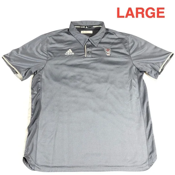 adidas NC State Wolfpack Men's Large Gray ClimaCool Short Sleeve Polo Shirt