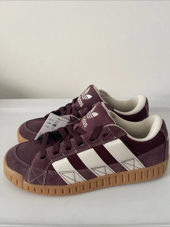 adidas Burgundy and White Suede Low-Top Sneakers with Gum Sole