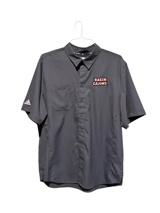 adidas Gray Short-Sleeve Button-Down with Ragin' Cajuns Patch