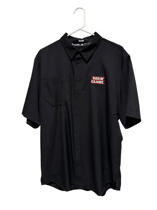 adidas Black Short-Sleeve Button-Down Shirt with Ragin Cajuns