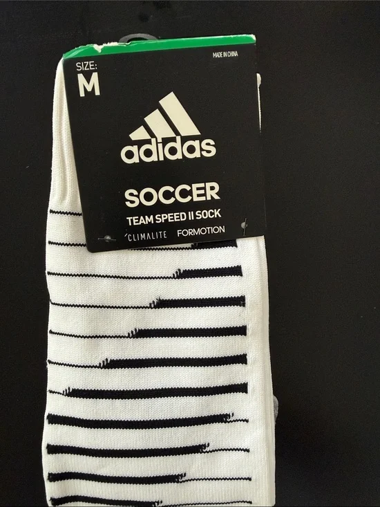 adidas White Soccer Team Speed II Socks with Black Stripes - M