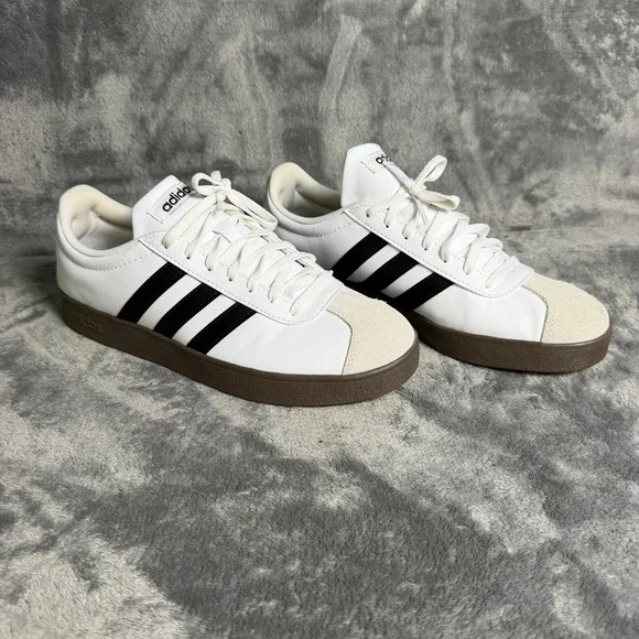Adidas VL Court 3.0 Mens SZ 10 White Black Gum Sole Leather Sneakers NWOB