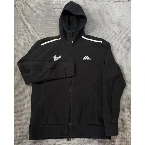 Adidas USF Bulls ZNE Full Zip Hoodie Mens S Black South Florida AEROREADY Jacket